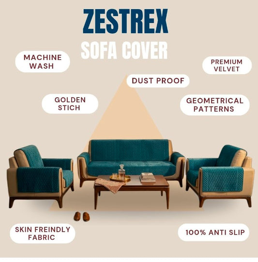 Zestrex Premium Royal blue anti skit Premium quillted 16 pcs sofa cover including armrest covers